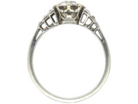 Art Deco Platinum & Diamond Solitaire Ring with Diamond Set Step Shoulders