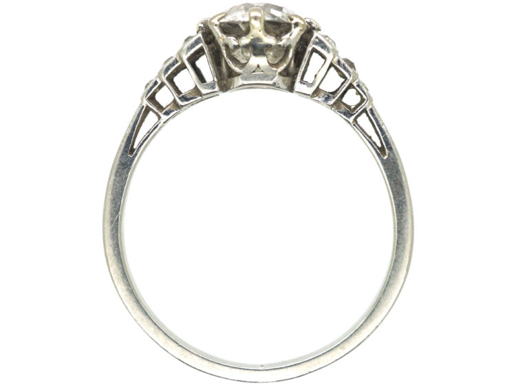 Art Deco Platinum & Diamond Solitaire Ring with Diamond Set Step Shoulders