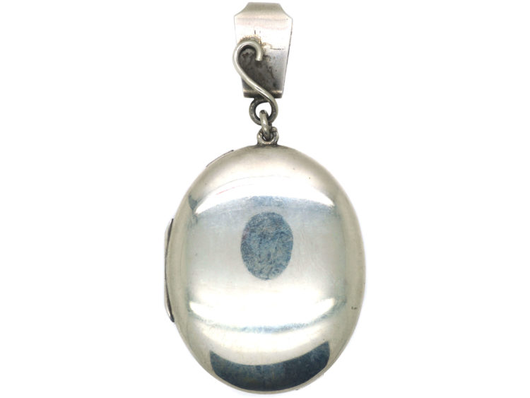 Victorian Silver Engraved Oval Locket with Engraved Loop