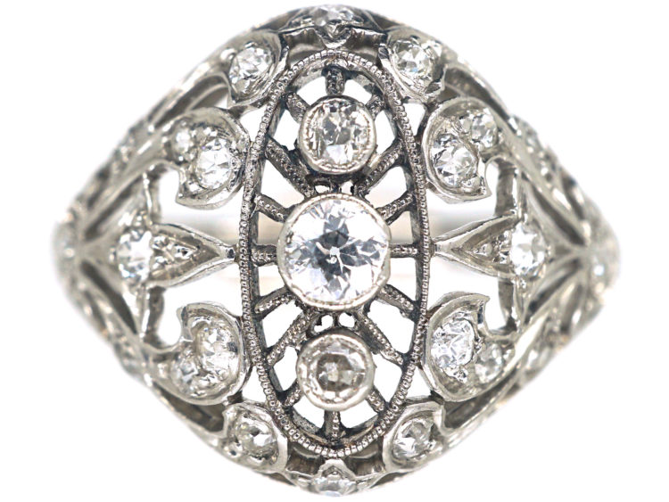 Art Deco Dome Shaped Ring set with Diamonds by Pickslay & Co