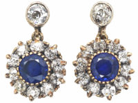 Edwardian Sapphire & Diamond Cluster Drop Earrings