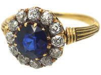 Edwardian 18ct Gold, Sapphire & Diamond Cluster Ring