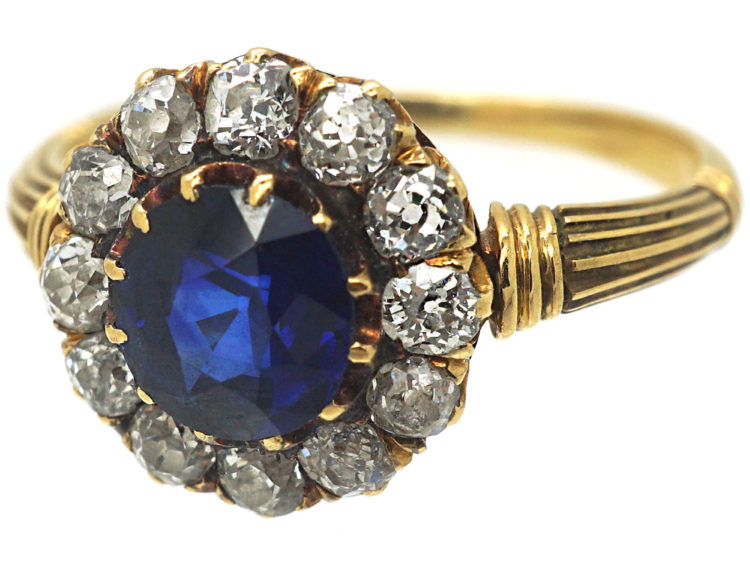 Edwardian 18ct Gold, Sapphire & Diamond Cluster Ring