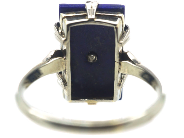 Art Deco 18ct White Gold & Platinum, Lapis Lazuli & Diamond Rectangular Shaped Ring