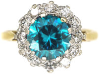Art Deco 18ct Gold & Platinum, Zircon & Diamond Cluster Ring