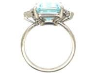 Platinum, Rectangular Aquamarine & Diamond Ring