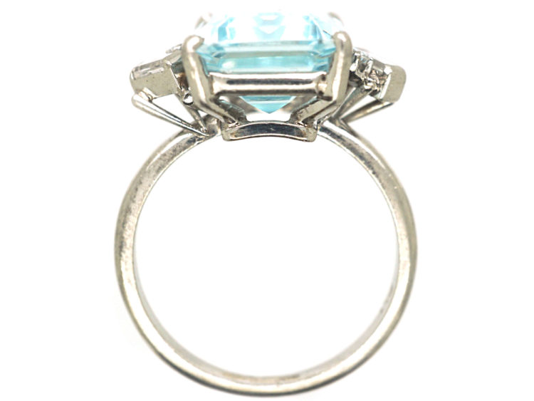 Platinum, Rectangular Aquamarine & Diamond Ring