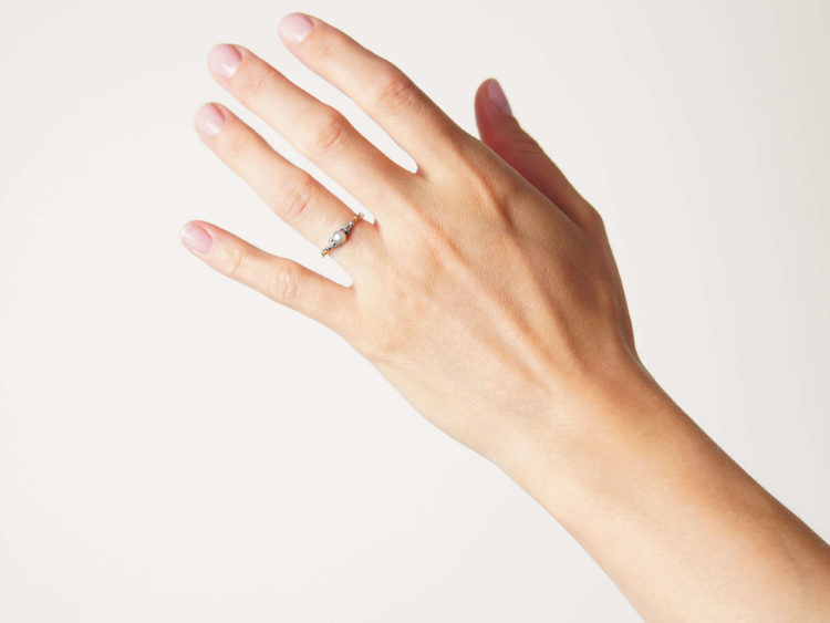 Georgian 18ct Gold, White Enamel, Natural Split Pearl & Rose Diamond Ring