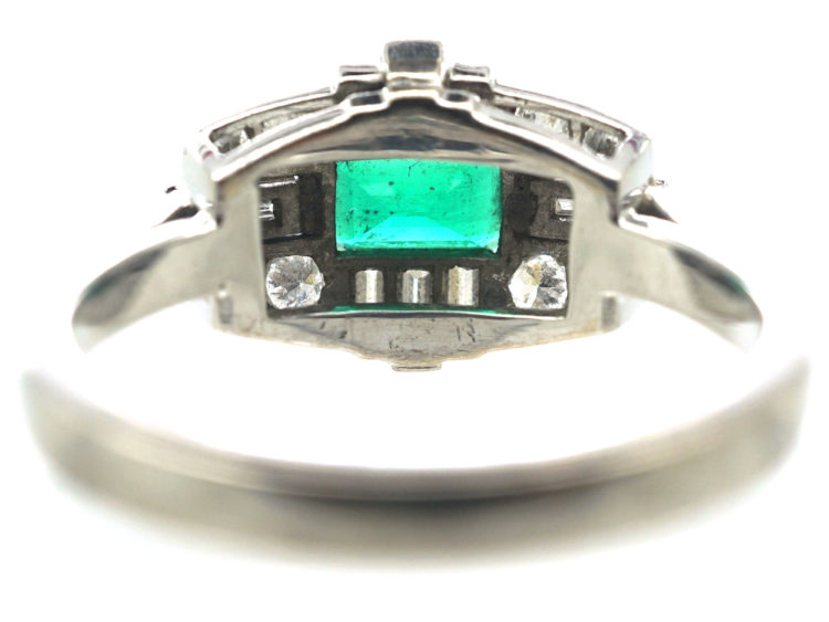Art Deco Style 18ct White Gold, Emerald & Diamond Ring