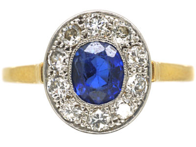 Edwardian 18ct Gold & Platinum, Sapphire & Diamond Cluster Ring