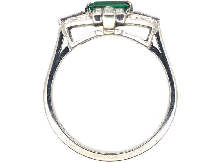Art Deco Style 18ct White Gold, Emerald & Diamond Ring