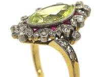 Edwardian 18ct Gold & Platinum, Chrysolite, Diamond & Ruby Ring