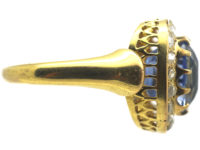 Victorian 18ct Gold, Ceylon Sapphire & Rose Diamond Cluster Ring