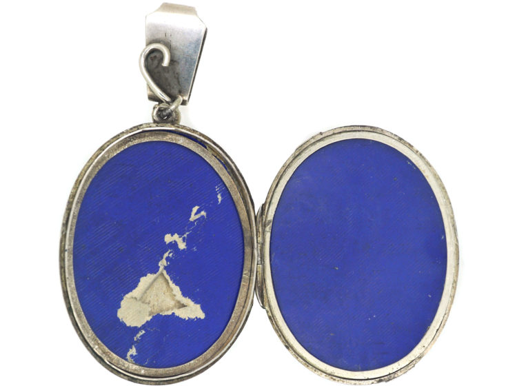 Victorian Silver Engraved Oval Locket with Engraved Loop
