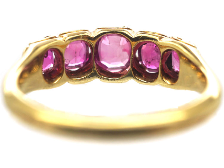 Victorian 18ct Gold & Pink Sapphire Five Stone Ring