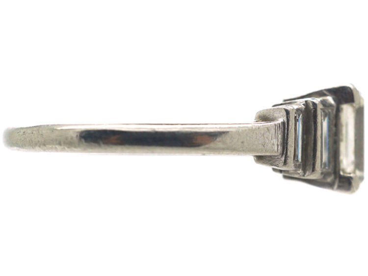 Art Deco Platinum Five Stone Baguette Diamond Ring