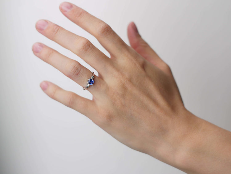 Platinum, Rectangular Sapphire & Baguette Diamond Ring