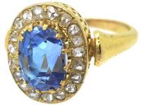 Victorian 18ct Gold, Ceylon Sapphire & Rose Diamond Cluster Ring