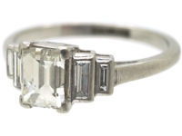 Art Deco Platinum Five Stone Baguette Diamond Ring