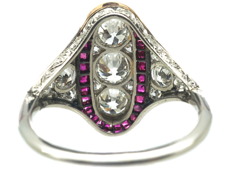 Art Deco Platinum, Ruby & Diamond Oval Shaped Ring
