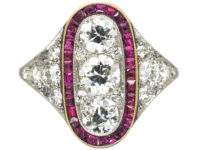 Art Deco Platinum, Ruby & Diamond Oval Shaped Ring