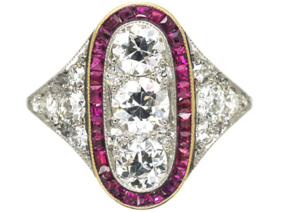 Art Deco Platinum, Ruby & Diamond Oval Shaped Ring Art Deco Platinum, Ruby & Diamond Oval Shaped Ring