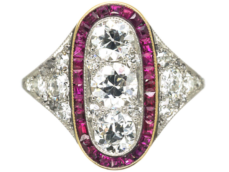 Art Deco Platinum, Ruby & Diamond Oval Shaped Ring