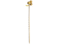 Edwardian 15ct Gold Sapphire, Ruby & Natural Split Pearl Shamrock Tie Pin