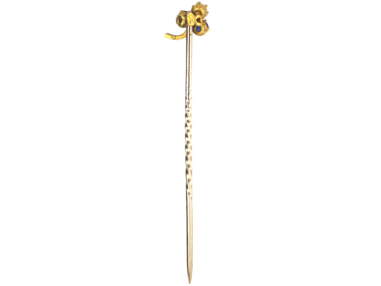Edwardian 15ct Gold Sapphire, Ruby & Natural Split Pearl Shamrock Tie Pin