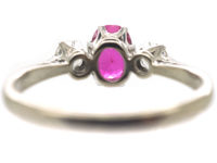 Art Deco 18ct White Gold & Platinum, Pink Sapphire & Diamond Three Stone Ring