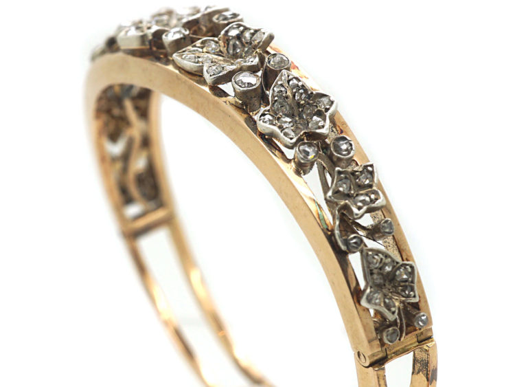 Victorian 18ct Gold & Rose Diamond Ivy Leaf Bangle