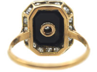 Art Deco 18ct Gold & Platinum, Onyx & Diamond Octagonal Shaped Ring