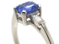 Platinum, Rectangular Sapphire & Baguette Diamond Ring