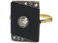 Art Deco Onyx & Diamond Rectangular Ring