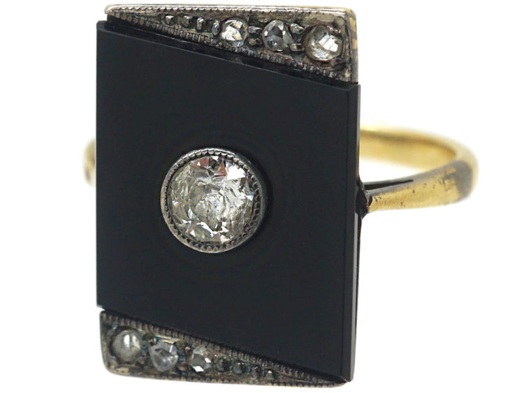 Art Deco Onyx & Diamond Rectangular Ring