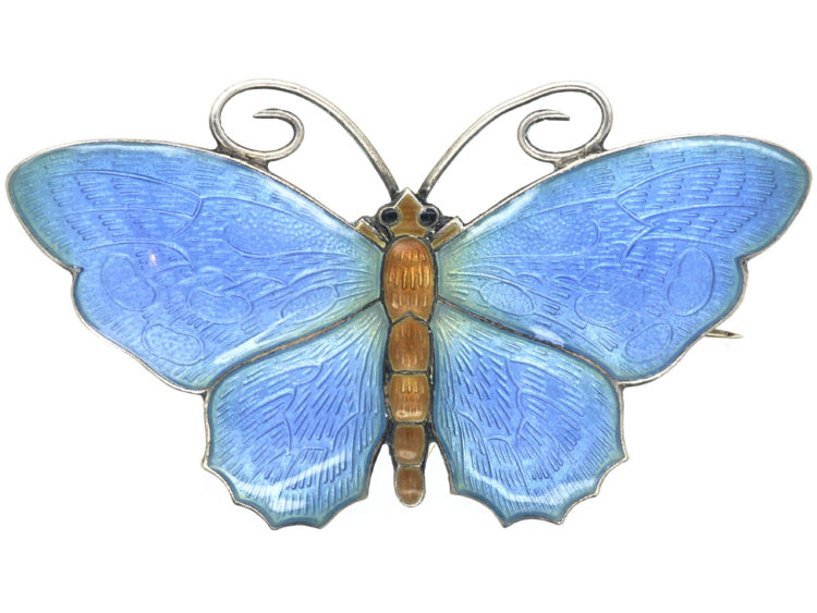 Silver & Blue Enamel Butterfly Brooch