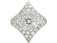 Art Deco Platinum Curved Diamond-Shaped Cluster Ring