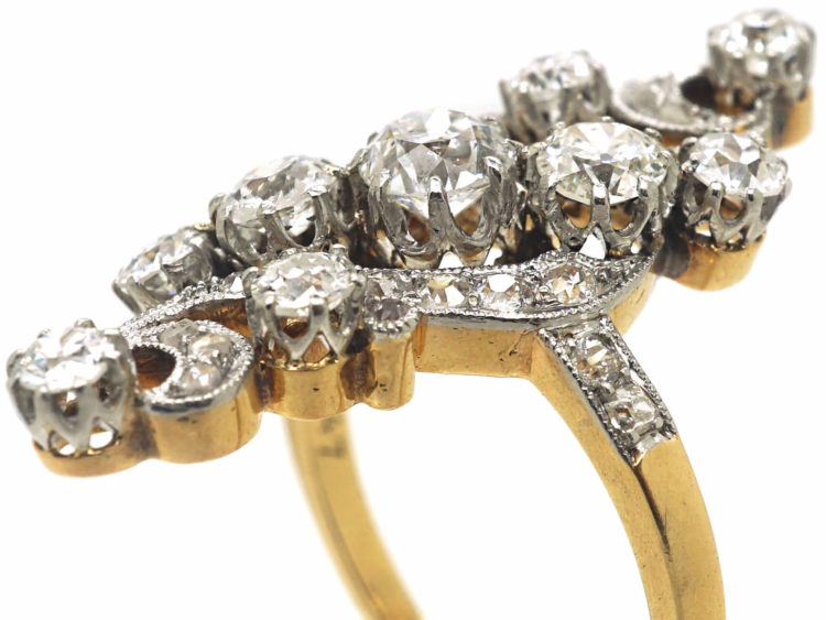 Art Nouveau 18ct Gold & Platinum Diamond Twist Ring