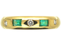 18ct Gold Emerald & Diamond Rub Over Set Ring