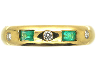 18ct Gold Emerald & Diamond Rub Over Set Ring