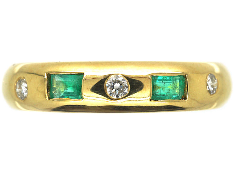 18ct Gold Emerald & Diamond Rub Over Set Ring