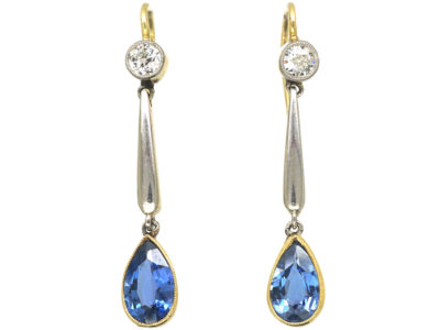 Edwardian 15ct Gold & Platinum, Sapphire & Diamond Drop Earrings