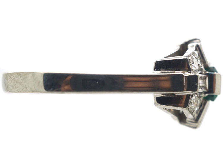 Art Deco Style 18ct White Gold, Emerald & Diamond Ring