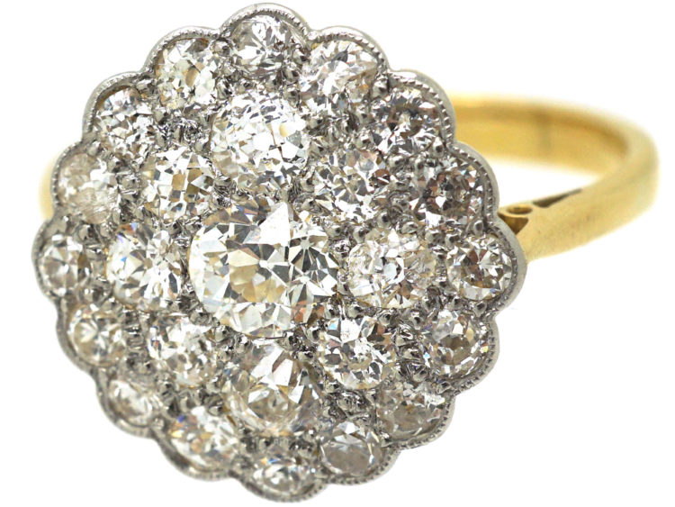 Edwardian 18ct Gold & Platinum, Pave Set Diamond Cluster Ring