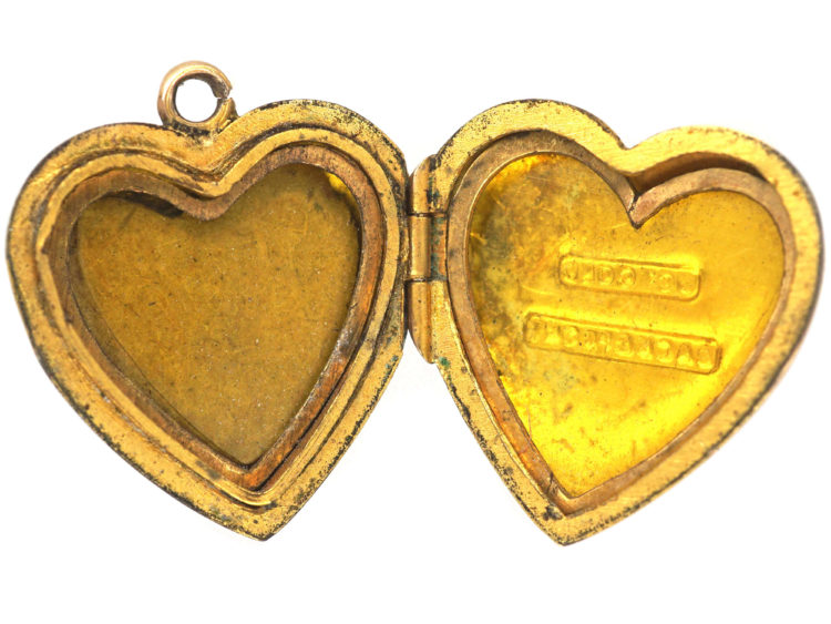 Edwardian 9ct Back & Front Heart Shaped Locket set with Red & White Paste