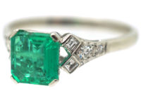 Art Deco Platinum, Emerald & Diamond Ring