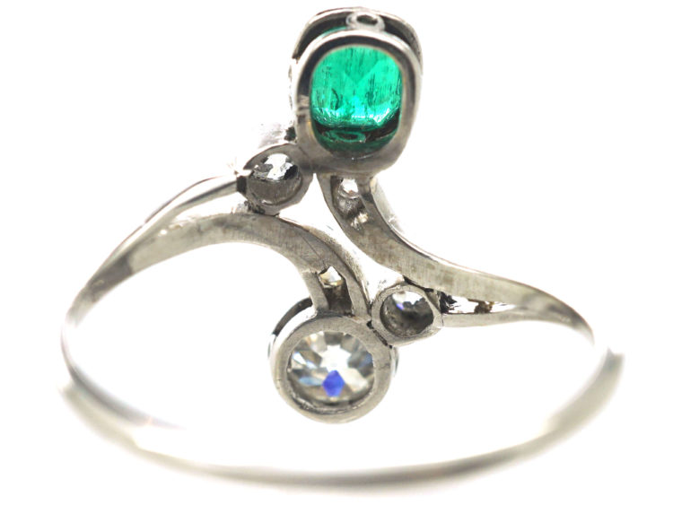 Art Nouveau Emerald & Diamond Cross Over Ring