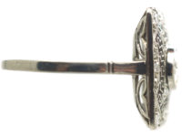Art Deco Rectangular Platinum & Diamond Ring with Key Design Detail