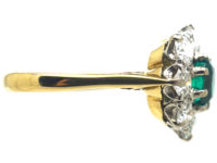 Edwardian 18ct Gold, Emerald & Diamond Cluster Ring