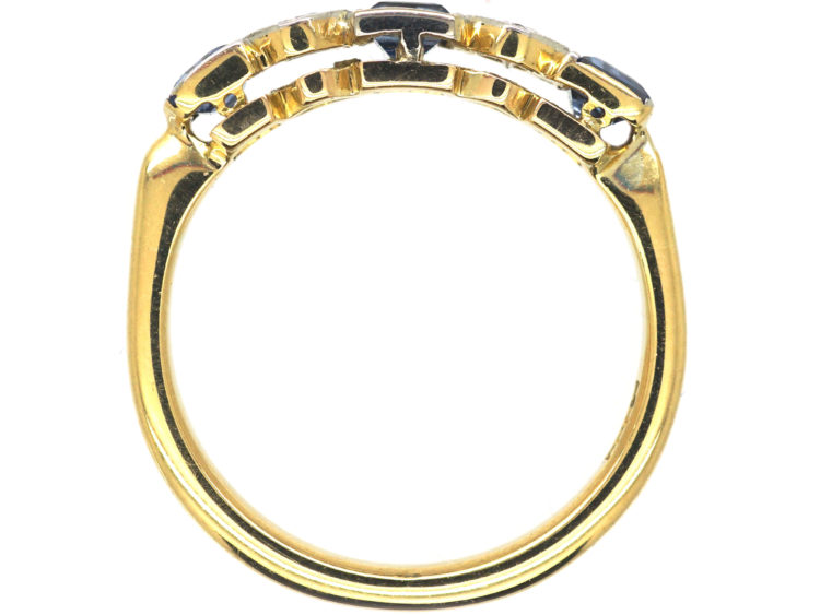Art Deco 18ct Gold & Platinum, Sapphire & Diamond Five Stone Ring